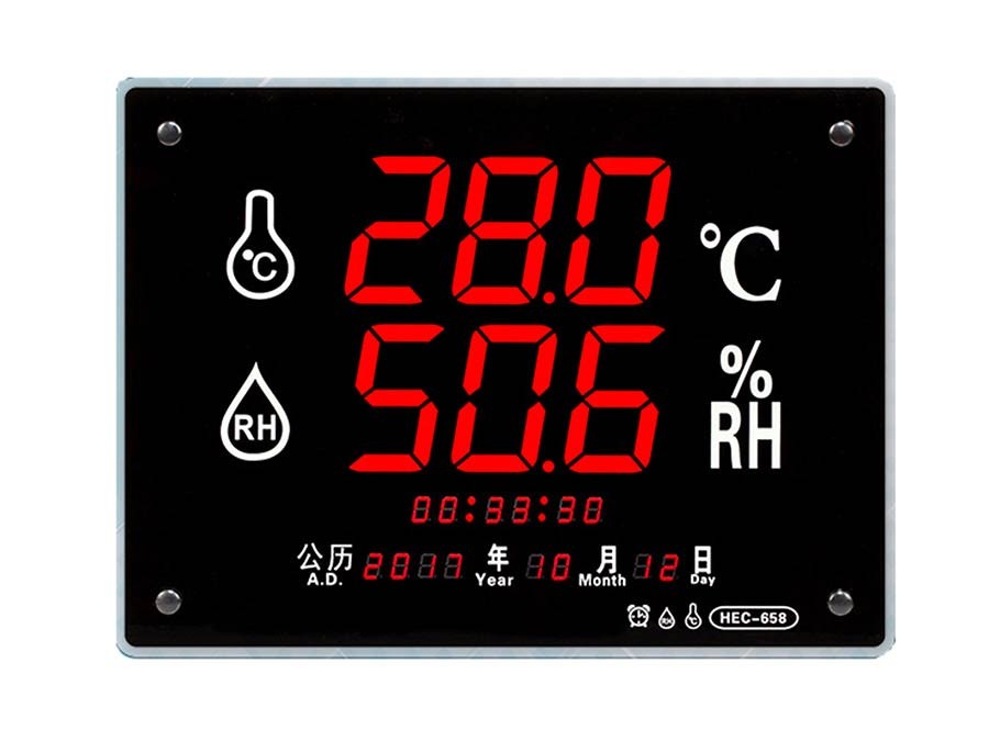 BOSTON Igrometro professionale con temperatura, data e orologio, schermo largo, 40x30cm