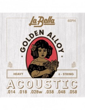 LA BELLA La Bella Golden Alloy | Muta di corde per chitarra acustica 40PH Scalatura: 014-018-028w-038-048-058