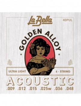 LA BELLA La Bella Golden Alloy | Muta di corde per chitarra acustica 40PUL Scalatura: 009-012-015-025w-036-048