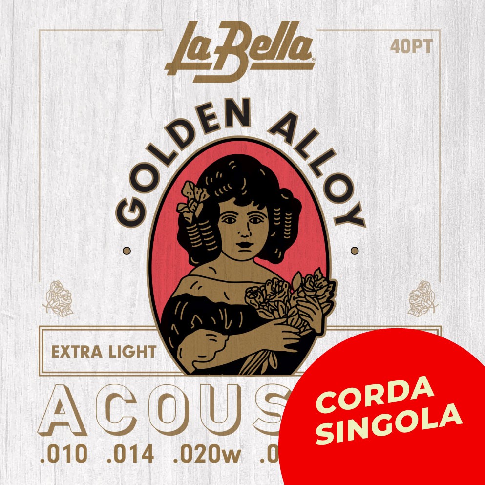 LA BELLA Corda singola La Bella per chitarra acustica, modello 40PT Golden Alloy 41PT Scalatura: 010