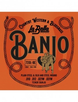 LA BELLA La Bella Banjo | Muta di corde per banjo 4 corde 720L-BE Tensione: Bassa,Estremità: Pallino singolo