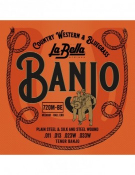 LA BELLA La Bella Banjo | Muta di corde per banjo 4 corde 720M-BE Tensione: Media,Estremità: Pallino singolo