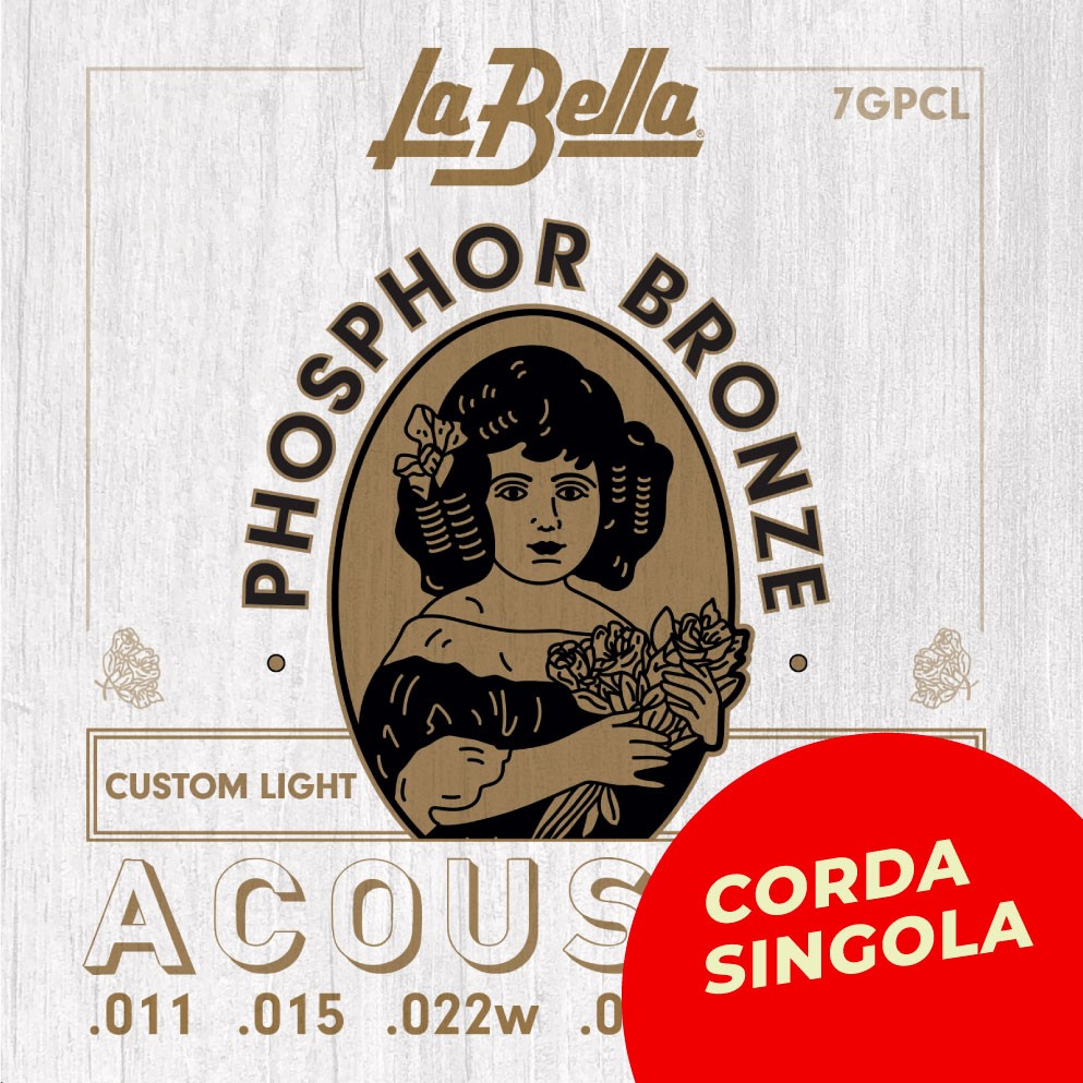 LA BELLA Corda singola La Bella per chitarra acustica, modello 7GPCL Phosphor Bronze 74GPCL Scalatura: 032w