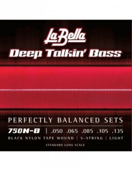 LA BELLA La Bella Black Nylon Tape | Muta di corde lisce per basso 5 corde 750N-B Scalatura: 050-065-085-105-135