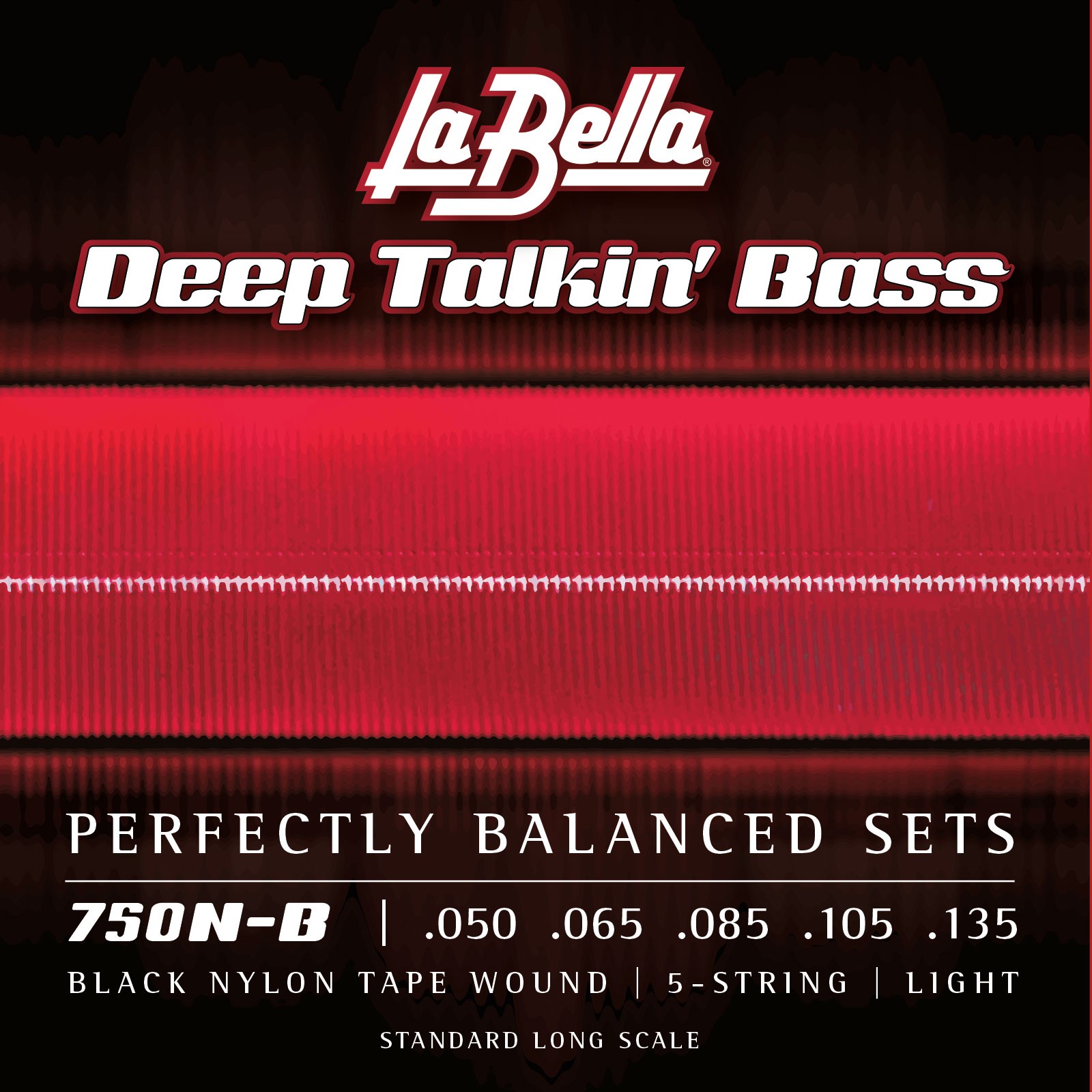 LA BELLA La Bella Black Nylon Tape | Muta di corde lisce per basso 5 corde 750N-B Scalatura: 050-065-085-105-135