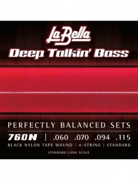 LA BELLA La Bella Black Nylon Tape | Muta di corde lisce per basso 4 corde 760N Scalatura: 060-070-094-115