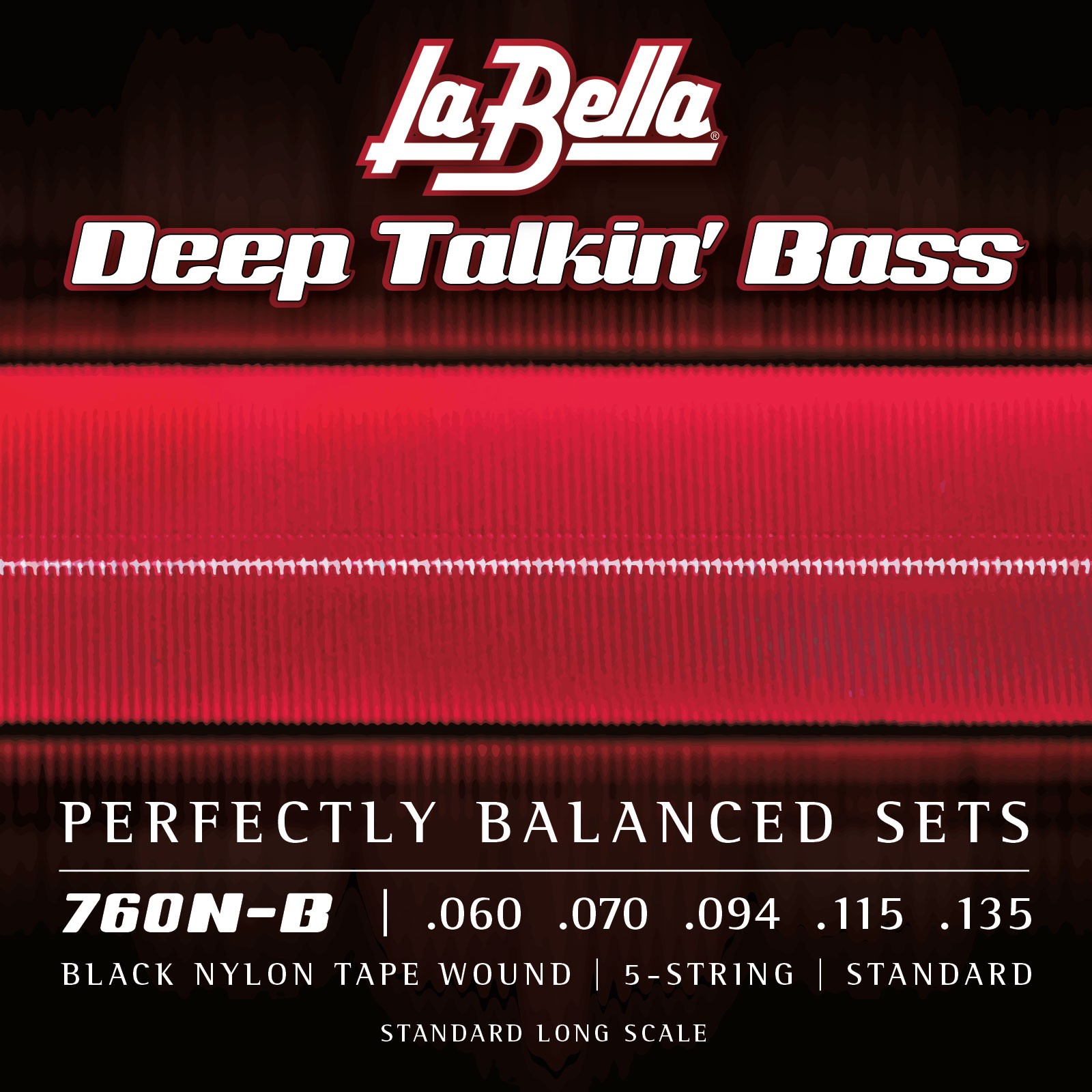 LA BELLA La Bella Black Nylon Tape | Muta di corde lisce per basso 5 corde 760N-B Scalatura: 060-070-094-115-135