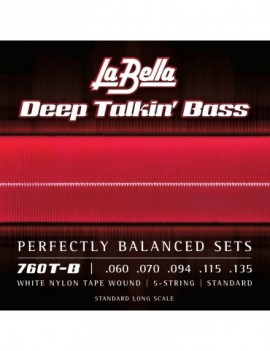 LA BELLA La Bella White Nylon Tape | Muta di corde lisce per basso 5 corde 760T-B Scalatura: 060-070-094-115-135