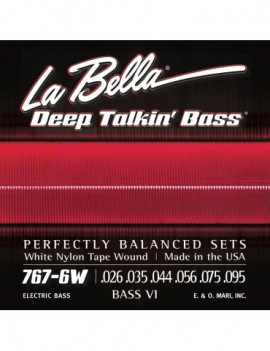 LA BELLA La Bella Bass VI 767 | Muta di corde per chitarra Fender® Bass VI 767-6W Materiale bassi: White Nylon Tape