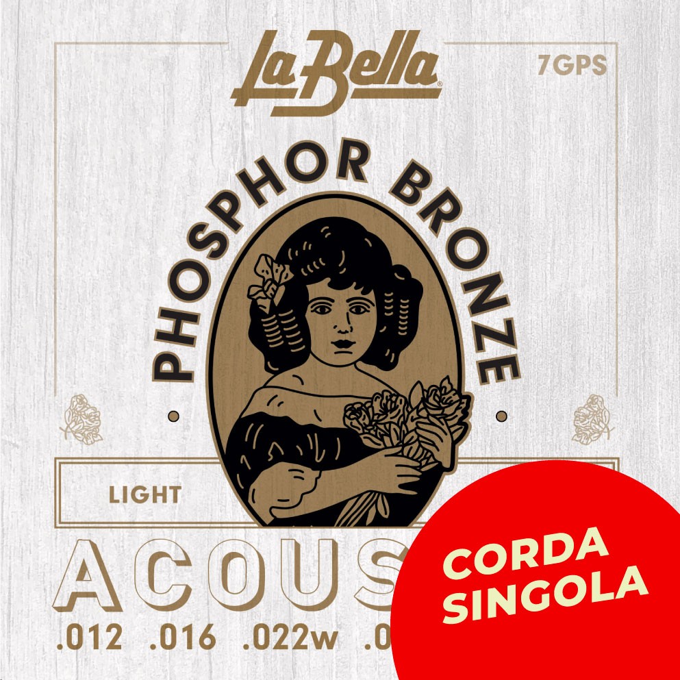 LA BELLA Corda singola La Bella per chitarra acustica, modello 7GPS Phosphor Bronze 76GPS Scalatura: 052w