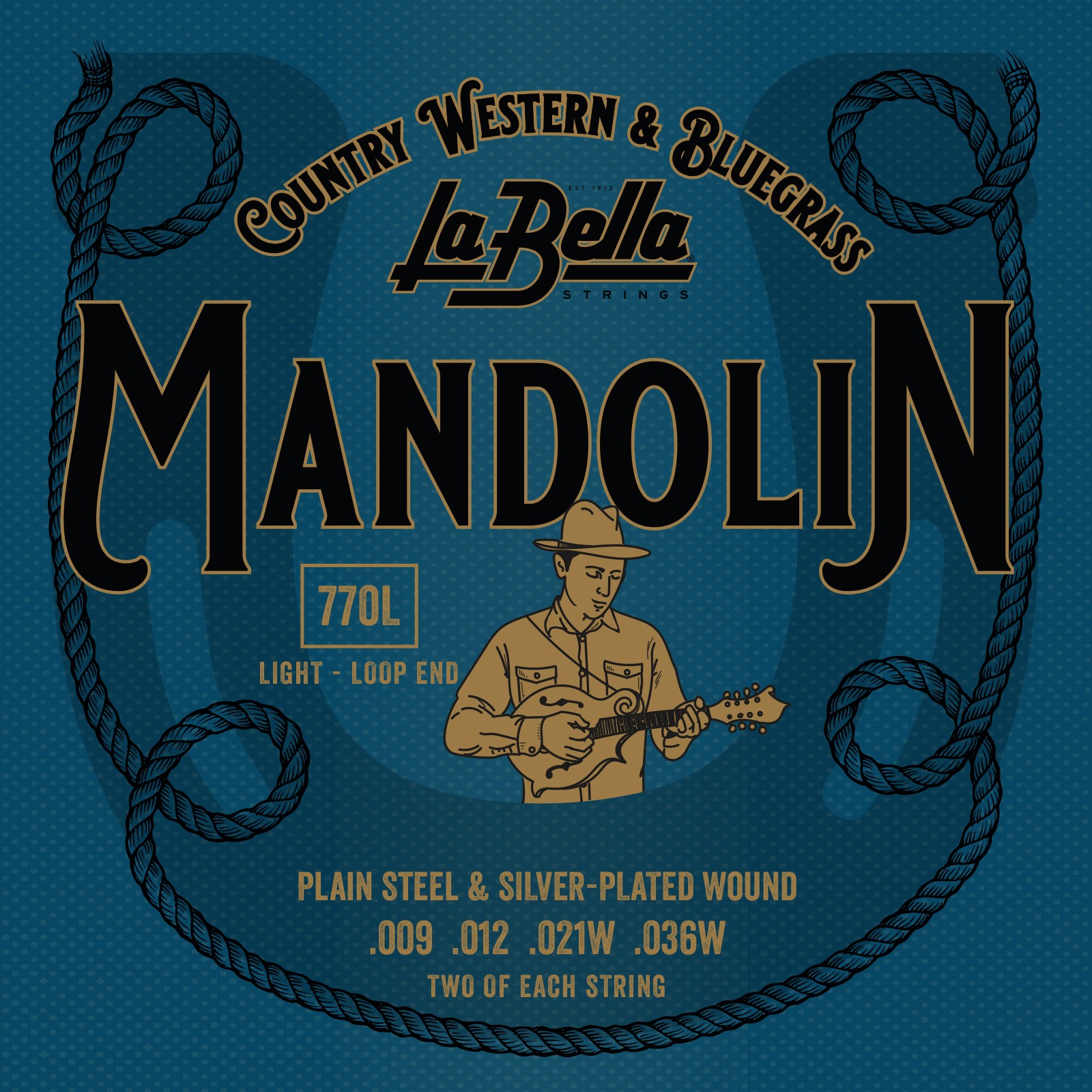 LA BELLA La Bella Mandolin | Muta di corde per mandolino soprano, silver-plated 770L Scalatura: 009p-012p-021w-036w