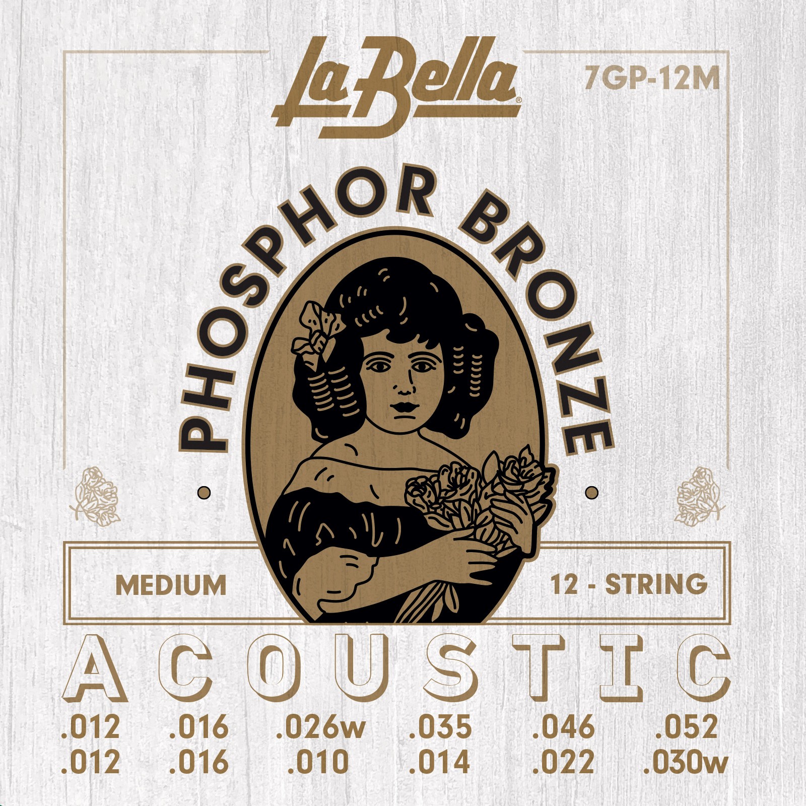 LA BELLA La Bella Phosphor Bronze | Muta di corde per chitarra acustica 12 corde 7GP-12M Scalatura:
