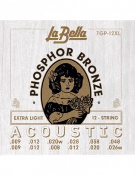 LA BELLA La Bella Phosphor Bronze | Muta di corde per chitarra acustica 12 corde 7GP-12XL Scalatura: