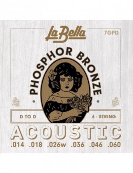 LA BELLA La Bella Phosphor Bronze | Muta di corde per chitarra acustica 7GPD Scalatura: 014-018-026W-036-046 -060