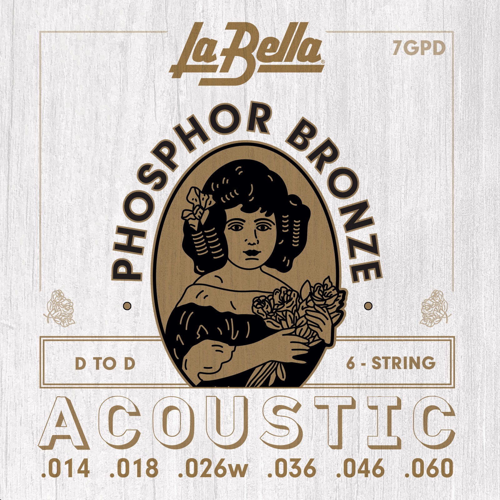 LA BELLA La Bella Phosphor Bronze | Muta di corde per chitarra acustica 7GPD Scalatura: 014-018-026W-036-046 -060