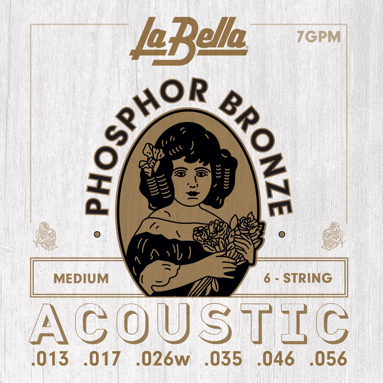 LA BELLA La Bella Phosphor Bronze | Muta di corde per chitarra acustica 7GPM Scalatura: 013-017-026w-035-046-056