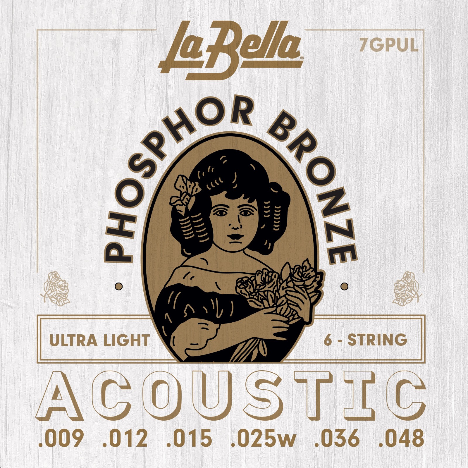 LA BELLA La Bella Phosphor Bronze | Muta di corde per chitarra acustica 7GPUL Scalatura: 009-012-015-025w-036-048