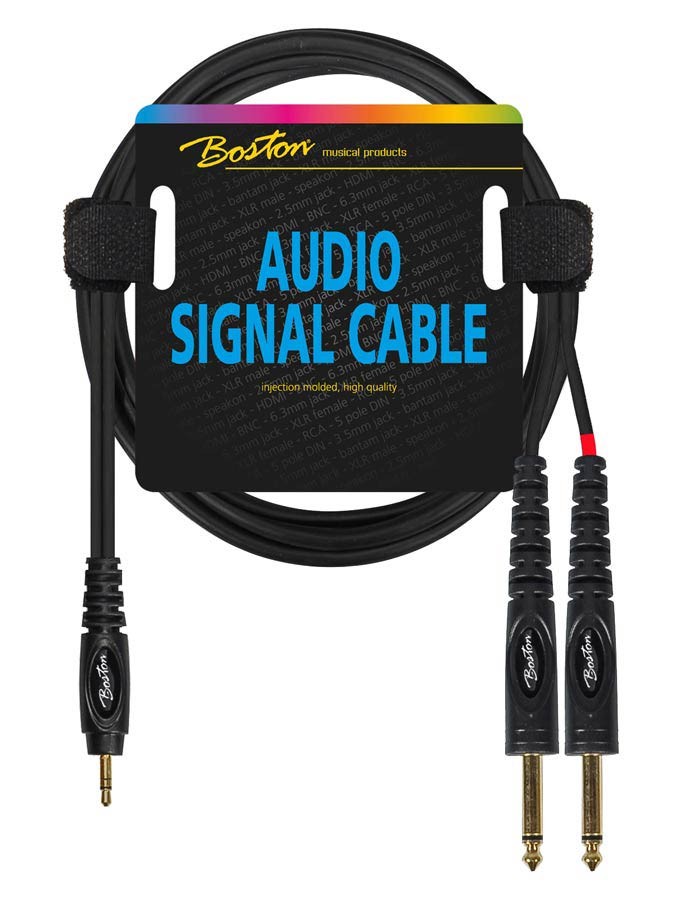BOSTON Cavo audio, 1x jack M stereo 3.5mm - 2x jack M mono 6.3mm, 0,75m, nero