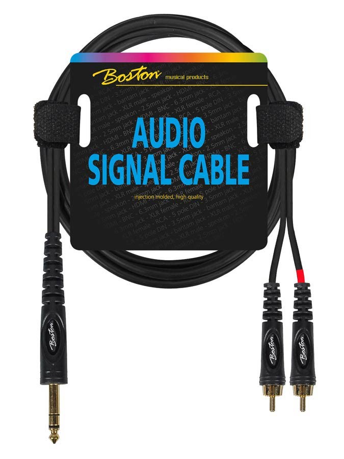 BOSTON Cavo audio, 2x RCA M - 1x jack M stereo 6.3mm, 0,30m, nero