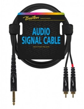 BOSTON Cavo audio, 2x RCA M - 1x jack M stereo 6.3mm, 0,75m, nero
