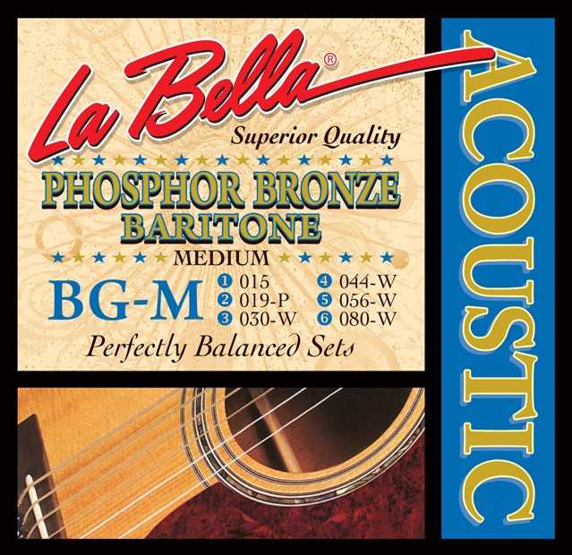 LA BELLA La Bella Baritone | Muta di corde per chitarra acustica baritona BG-M Scalatura: 015-019-030w-044-056-080