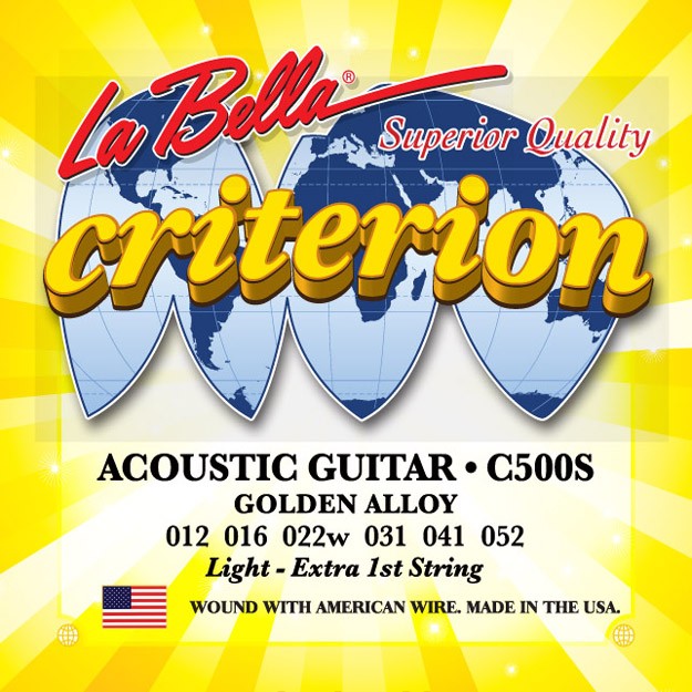 LA BELLA La Bella Criterion Golden Alloy | Muta di corde per chitarra acustica C500S Scalatura: 012-016-022-031-041-052