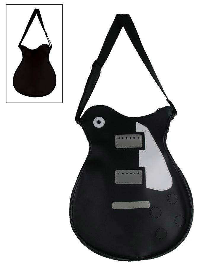 GAUCHO Borsa a forma di chitarra, vinile, modello LP, nero e bianco