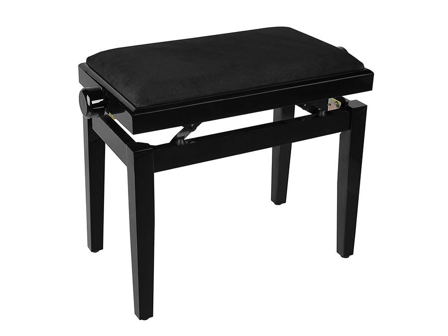 BOSTON piano bench with adjustable seat (55,5x32,5x48-56cm), glossy black with black velvet seat