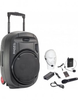 IBIZA Sistema audio portatile bluetooth, a batteria, 12'', 350W, 2 UHF MIC, USB, Line, EQ, telecomando, trolley