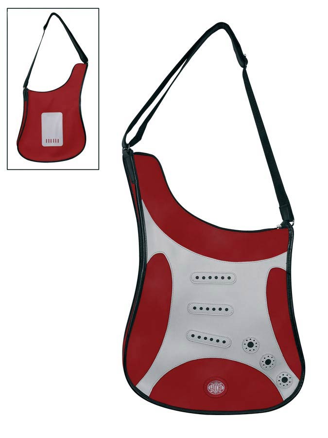 GAUCHO Borsa a forma di chitarra, vinile, modello ST, rosso e bianco