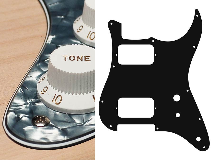 BOSTON Battipenna per chitarra elettrica ST, HH, 2 pot holes, toggle switch, 4 strati, pearl black