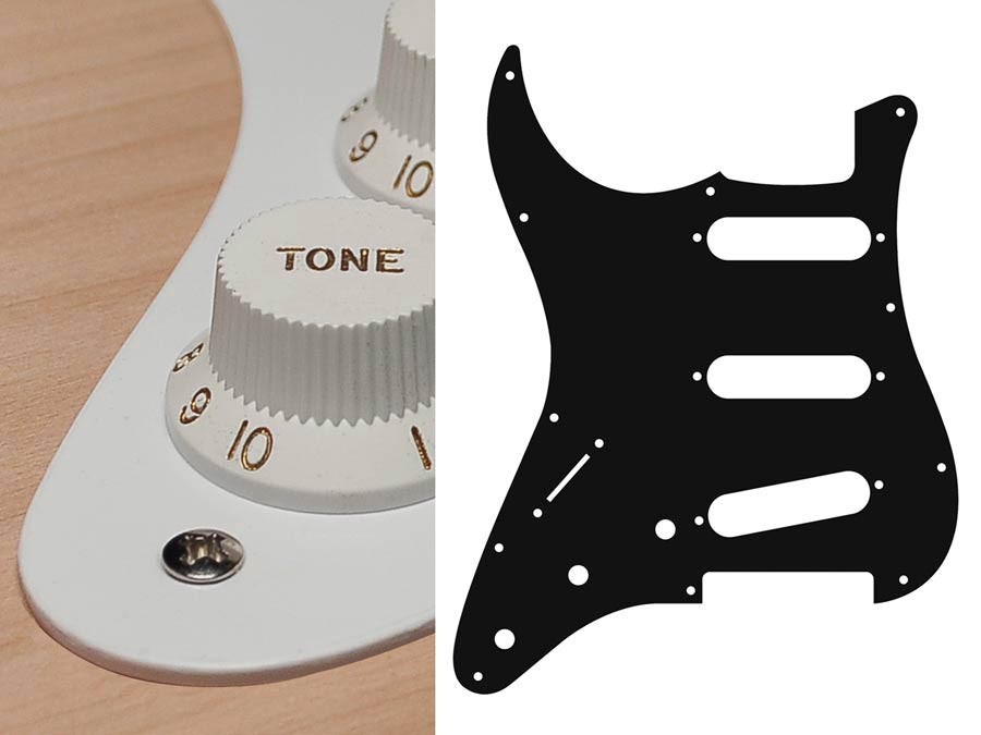 BOSTON Battipenna per chitarra elettrica ST, standard, SSS, 3 pot holes, 3-5 switch, lefthanded, 1 strato, white