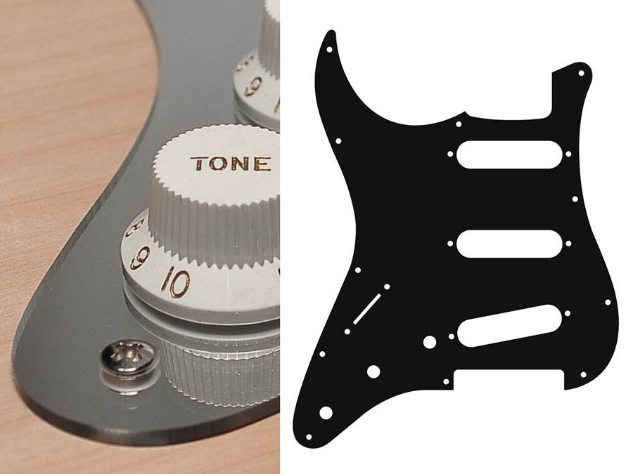 BOSTON Battipenna per chitarra elettrica ST, standard, SSS, 3 pot holes, 3-5 switch, lefthanded, 2 strati, mirror chrome
