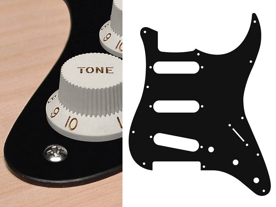 BOSTON Battipenna per chitarra elettrica ST, standard, SSS, 3 pot holes, 3-5 switch, 1 strato, black mat