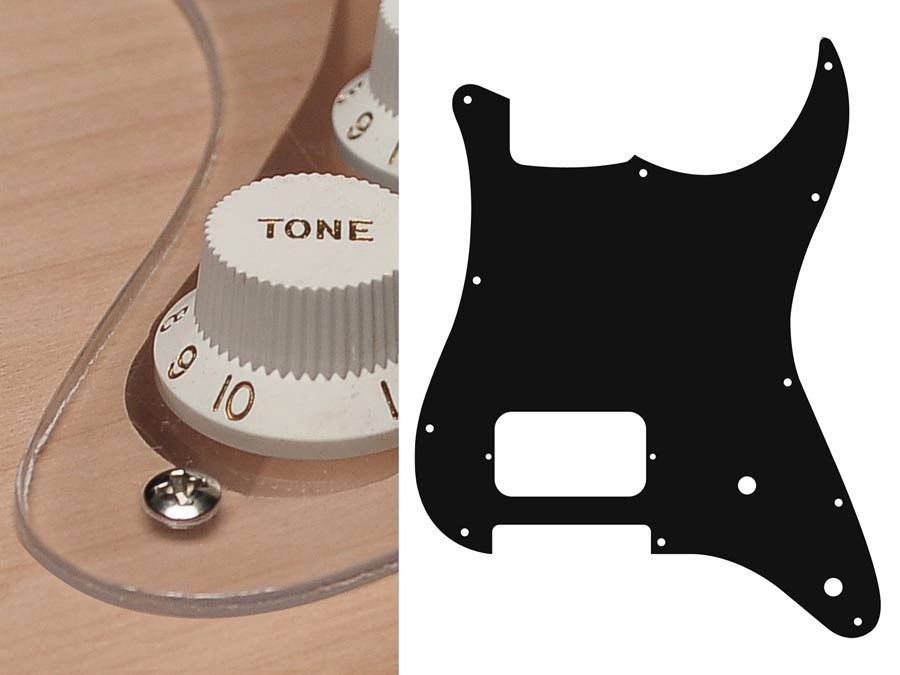 BOSTON Battipenna per chitarra elettrica ST, H, 2 pot holes, 1 strato, transparent