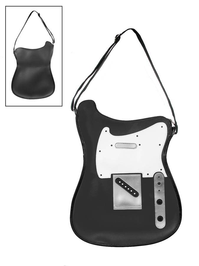 GAUCHO Borsa a forma di chitarra, vinile, modello TL, nero e bianco