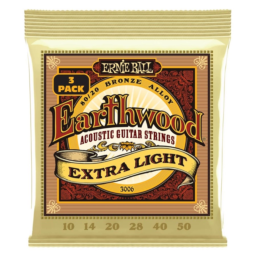 ERNIE BALL 3006 Earthwood Extra Light 8020 3 Pk 10 50