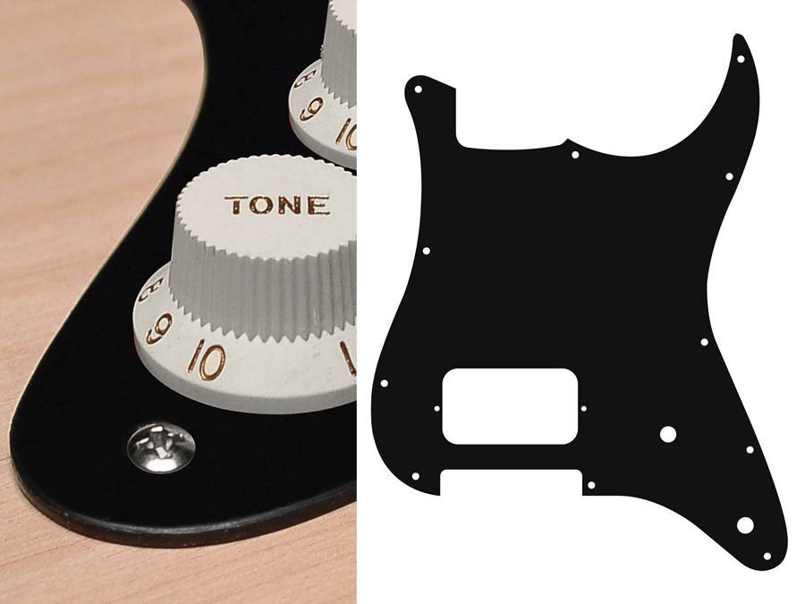 BOSTON Battipenna per chitarra elettrica ST, H, 2 pot holes, 1 strato, black mat