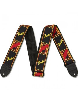 Fender® 2 Monogrammed Strap, Black/Yellow/Red, TRACOLLA