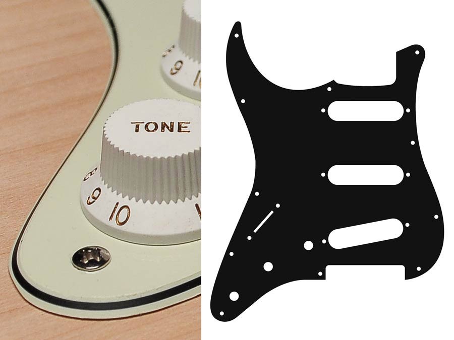 BOSTON Battipenna per chitarra elettrica ST, standard, SSS, 3 pot holes, 3-5 switch, lefthanded, 3 strati, mint green