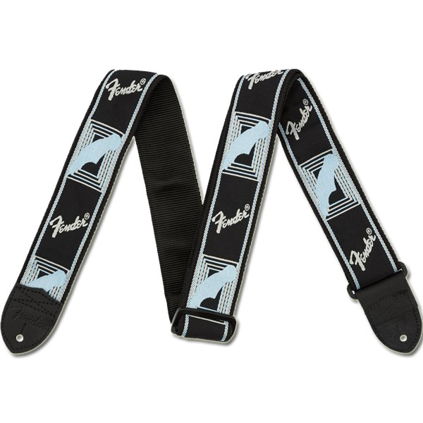 Fender® 2 Monogrammed Strap, Black/Light Grey/Blue, TRACOLLA