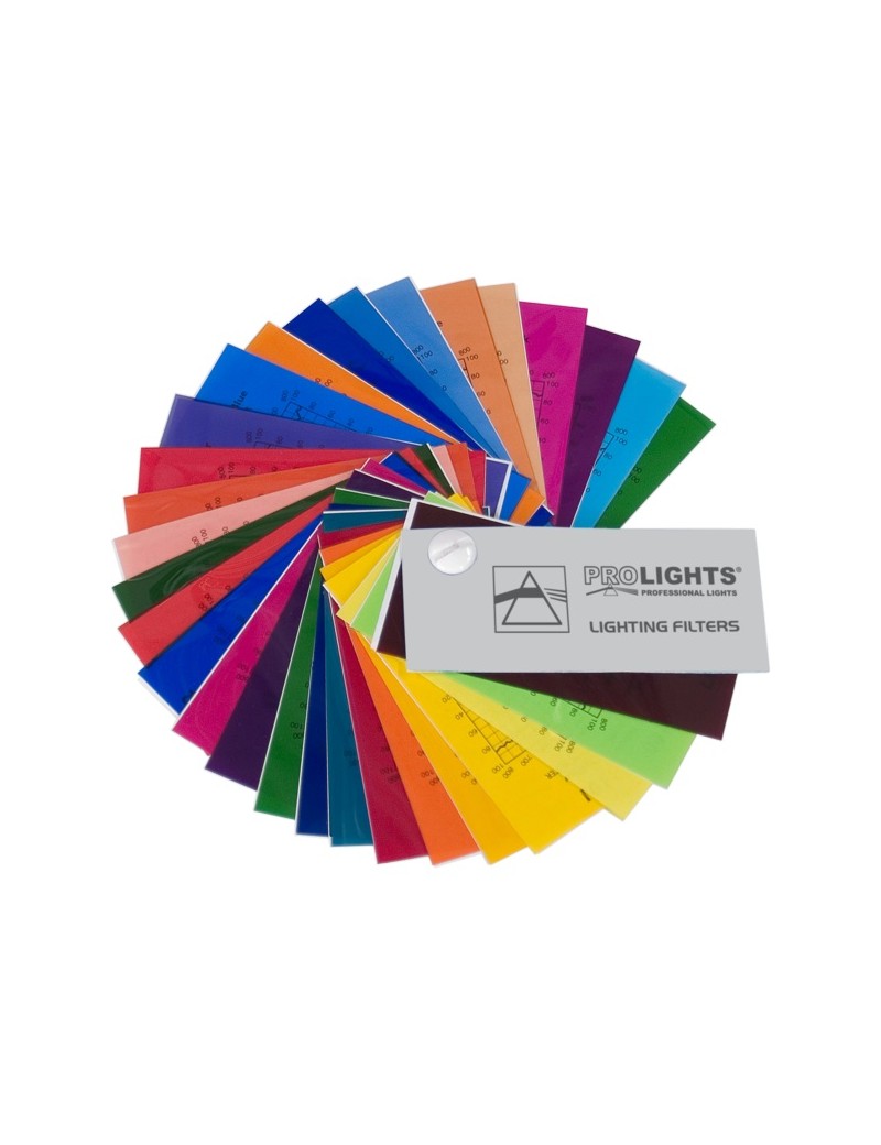 Campionario di fogli di gelatina con le 31 diverse tonalità dei filtri di colore Prolights