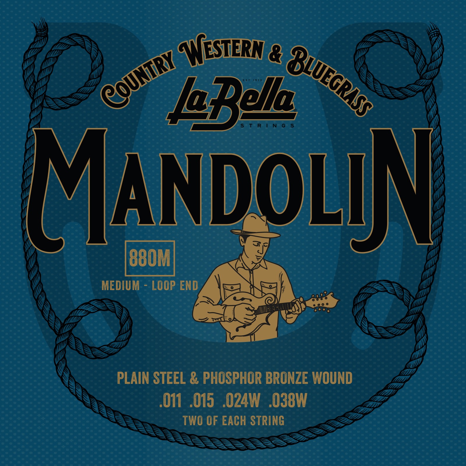 LA BELLA La Bella Mandolin | Muta di corde per mandolino soprano, phosphor bronze 880M Scalatura: 011P-015P-024W-038W