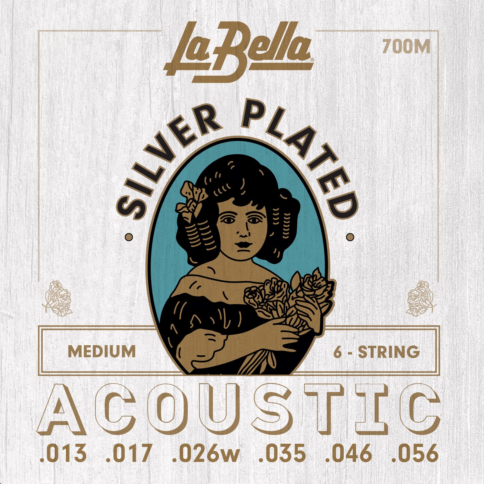 LA BELLA La Bella Silver Plated | Muta di corde per chitarra acustica 700M Scalatura: 013-017-026w-035-046-056