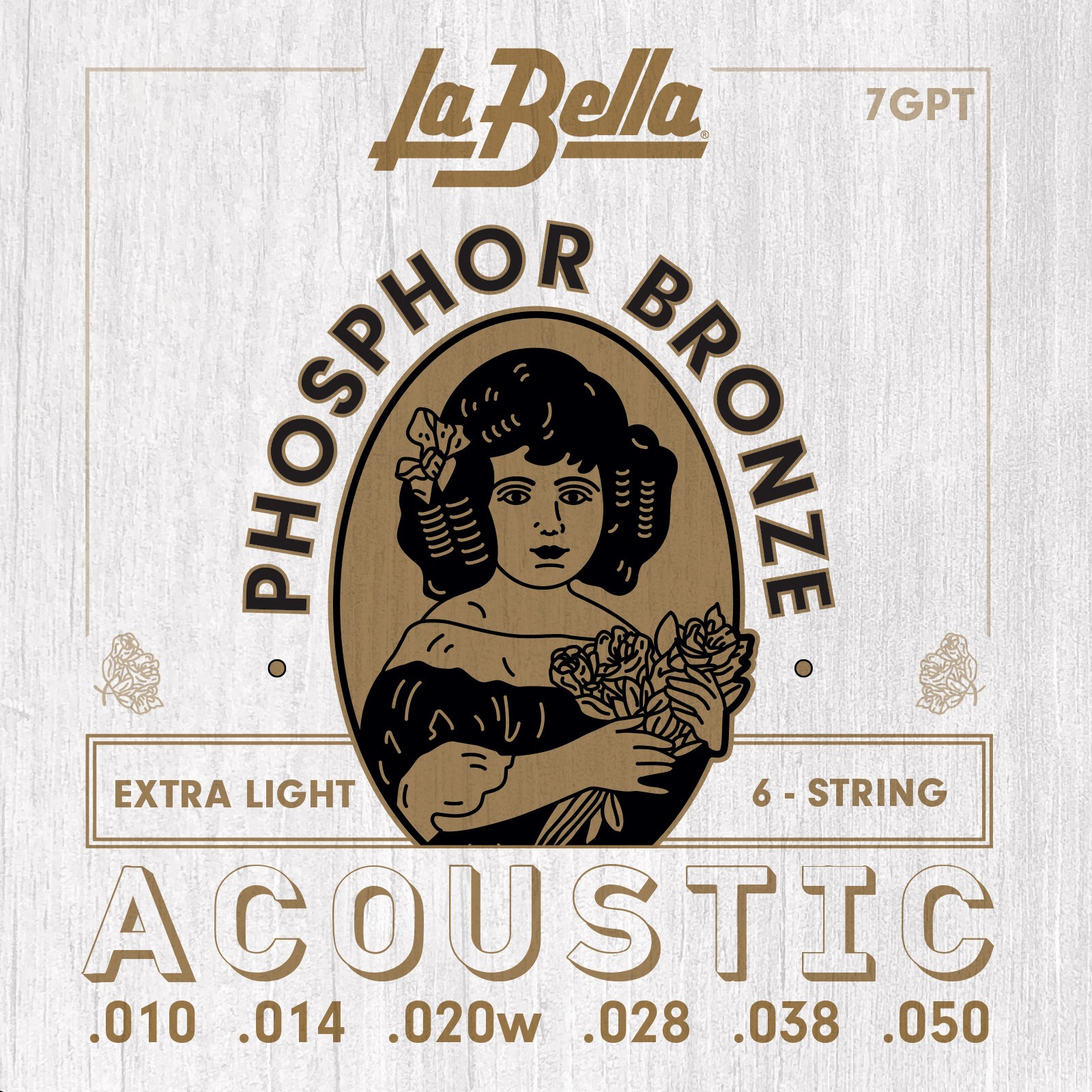 LA BELLA La Bella Phosphor Bronze | Muta di corde per chitarra acustica 7GPT Scalatura: 010-014-020w-028-038-050