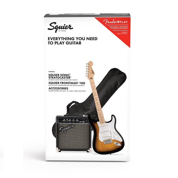 Squier Sonic Stratocaster Pack, Maple Fingerboard, 2-Color Sunburst, Gig Bag, 10G - 230V EU