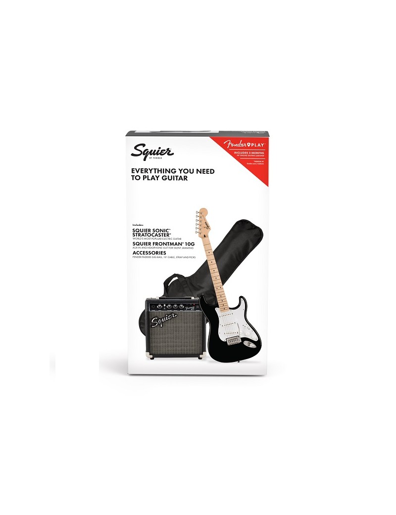 Squier Sonic Stratocaster Pack, Maple Fingerboard, Black, Gig Bag, 10G - 230V EU