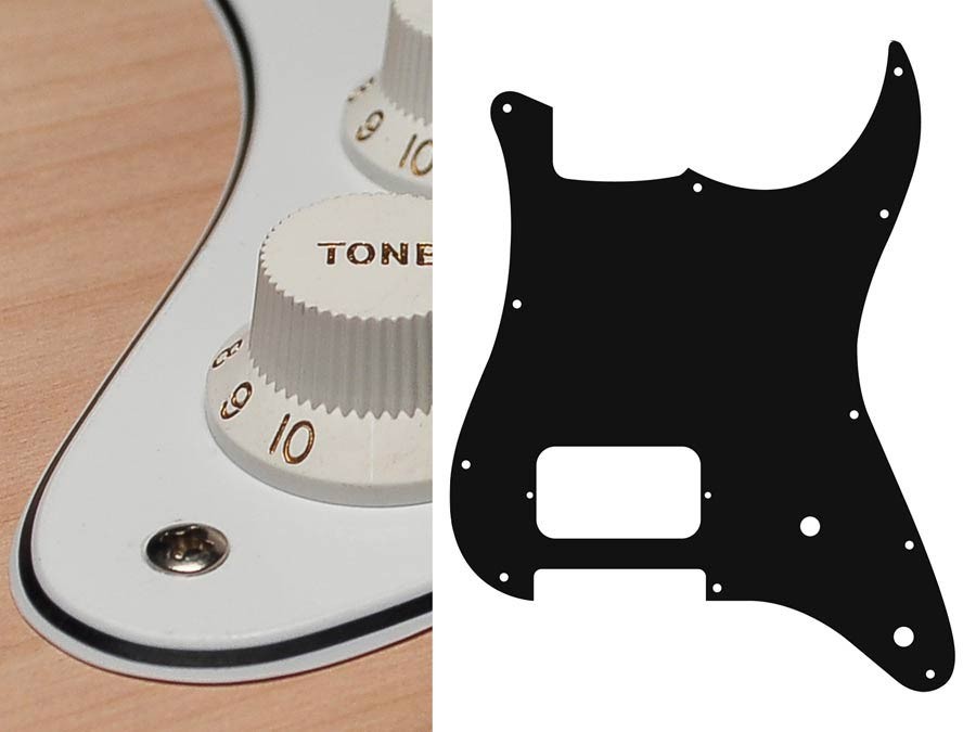 BOSTON Battipenna per chitarra elettrica ST, H, 2 pot holes, 3 strati, white
