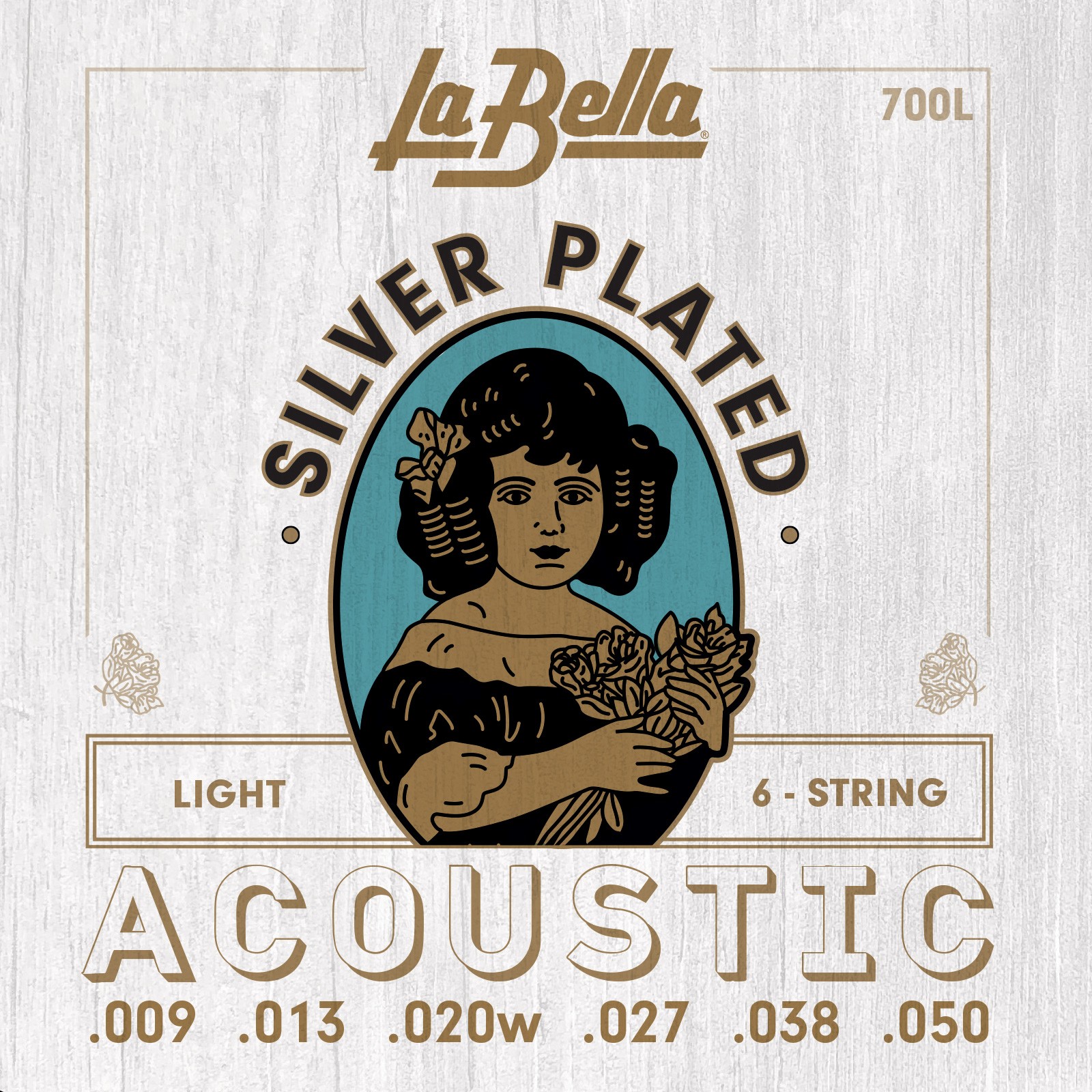 LA BELLA La Bella Silver Plated | Muta di corde per chitarra acustica 700L Scalatura: 009-013-020w-027-038-050