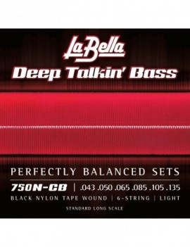 LA BELLA La Bella Black Nylon Tape | Muta di corde lisce per basso 6 corde 750N-CB Scalatura: 043-050-065-085-105-135